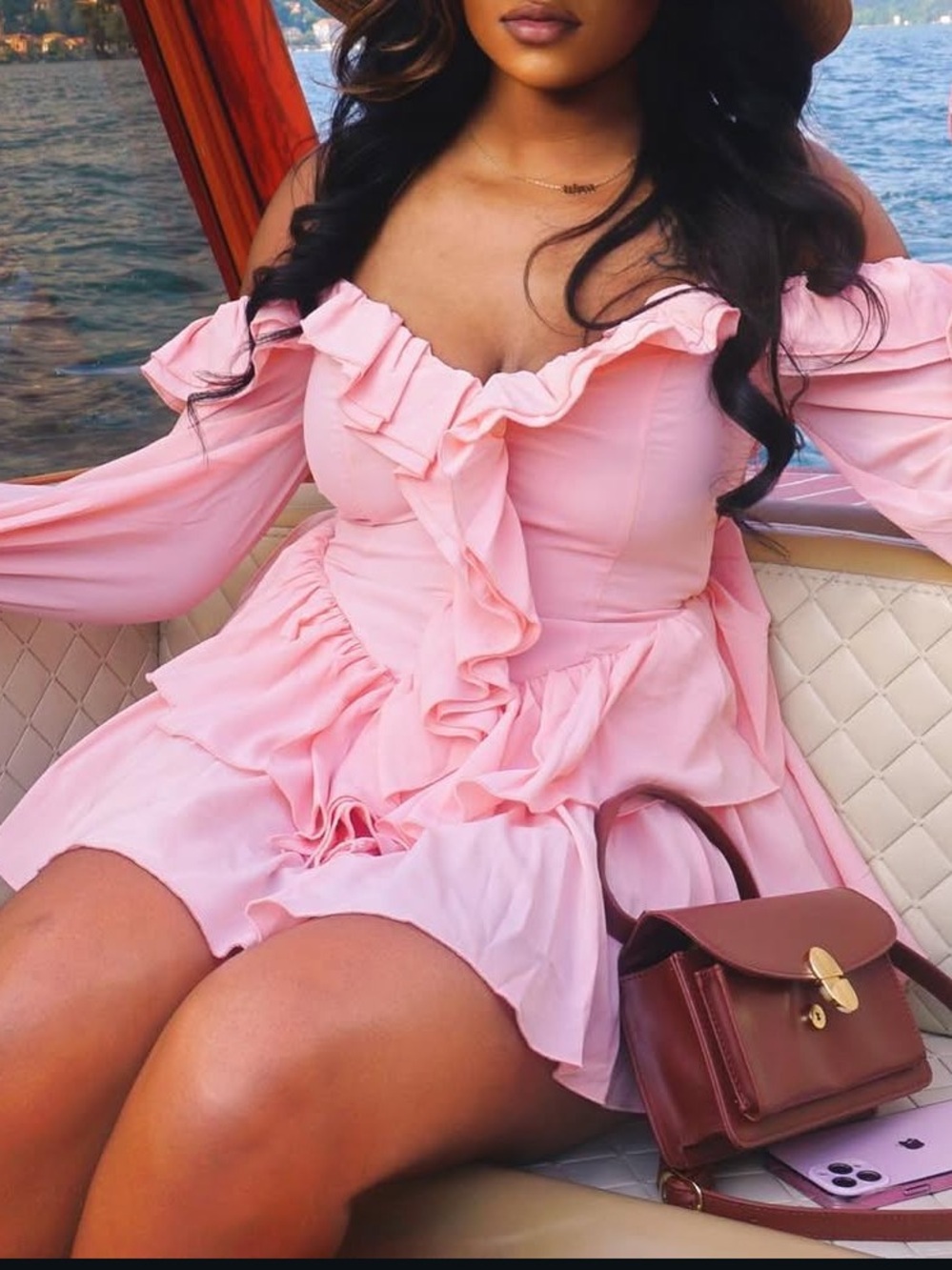 BABYBOO Pink Ruffled Off-Shoulder Mini Dress
